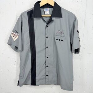 Disney Men’s Medium Mickey Mouse Kingpin Embroidered Bowling Shirt Gray & Black